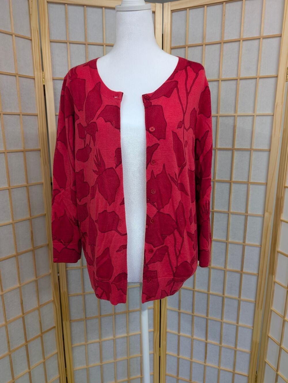 Talbots Pure Merino Wool Cardigan Sweater women's medium Red Burgundy preppy